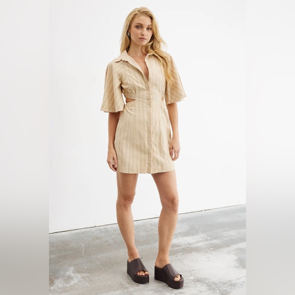 NWT Sovere Shift Cotton Mini Shirt Dress in Natural Size Small